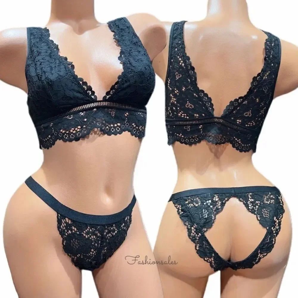 Victorias Secret Body Set Sexy Unlined Lace Bralette & Peekaboo Cheekini Panty L - Picture 4 of 4